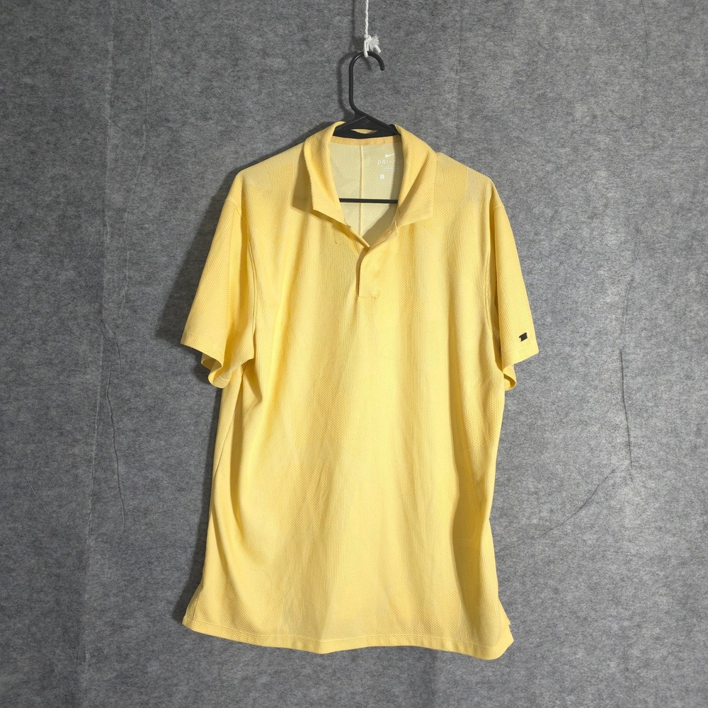 Nike Dri-FIT Polo Shirt Mens L Yellow Geometric Short Sleeve Golf Performances